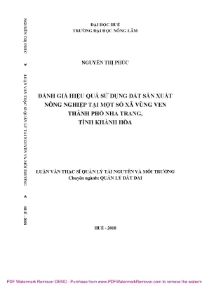 Luận văn thạc sĩ đánh giá hiệu quả sử dụng đất sản xuất nông nghiệp tại một số xã vùng ven thành phố nha trang tỉnh khánh hòa