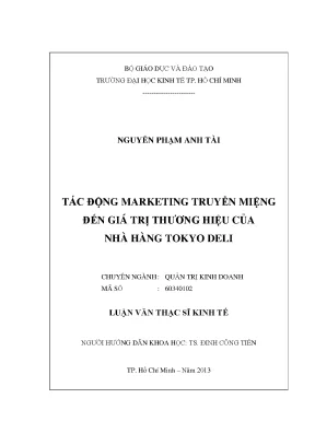 Luận văn thạc sĩ tác động marketing tuyên truyền miệng đến giá trị thương hiệu của nhà hàng tokyo deli
