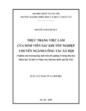 Luận văn thạc sĩ thực trạng việc làm của sinh viên sau khi tốt nghiệp chuyên ngành công tác xã hội nghiên cứu trường hợp sinh viên tốt nghiệp trường đại học khoa học xã hội và nhân văn