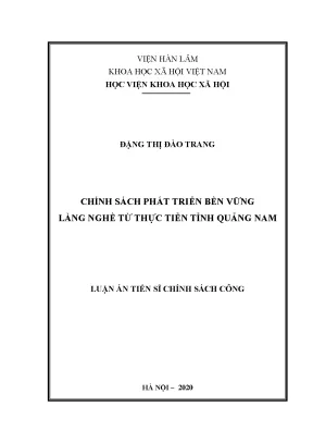 Luận án tiến sĩ chính sách phát triển bền vững làng nghề từ thực tiễn tỉnh quảng nam 1