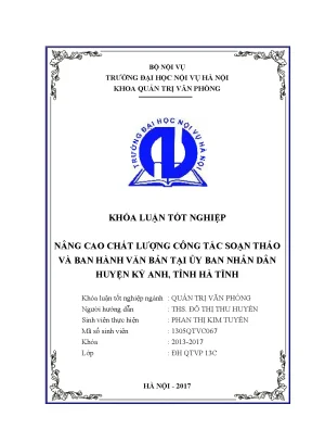 Luận văn tốt nghiệp nâng cao chất lượng công tác soạn thảo văn bản và ban hành văn bản tại ubnd huyện kỳ anh tỉnh hà tĩnh
