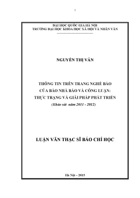 Luận văn thạc sĩ thông tin trên trang nghề báo của báo nhà báo và công luận thực trạng và giải pháp phát triển khảo sát năm 2011 2012