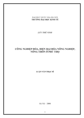 Luận văn thạc sĩ công nghiệp hóa hiện đại hóa nông nghiệp nông thôn ở phú thọ