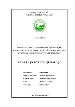 Luận văn tốt nghiệp phân tích rào cản trong tiếp cận tín dụng chính thức của hộ nông dân trồng măng bát độ trên địa bàn xã động quan huyện lục yên tỉnh yên bái