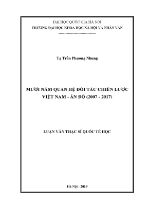Luận văn thạc sĩ mười năm quan hệ đối tác chiến lược việt nam ấn độ 2007 2017