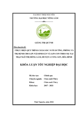 Luận văn tốt nghiệp thực hiện quy trình chăm sóc nuôi dưỡng phòng trị bệnh trên đàn lợn nái sinh sản và lợn con theo mẹ tại trại ngô thị hồng gấm lương sơn hòa bình