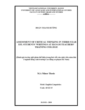 Luận văn thạc sĩ assessment of critical thinking in third year efl students writings at hanam teachers training college m a thesis linguistics 60