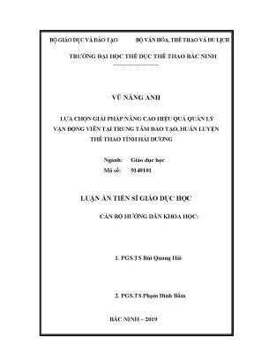 Luận án tiến sĩ lựa chọn giải pháp nâng cao hiệu quả quản lý vđv tại trung tâm đào tạo huấn luyện thể thao tỉnh hải dương