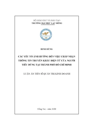 Luận án tiến sĩ các yếu tố ảnh hưởng đến việc chấp nhận thông tin truyền khẩu điện tử của người tiêu dùng tại thành phố hồ chí minh