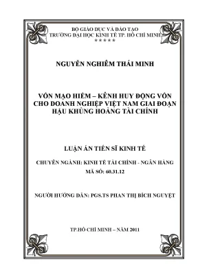 Luận văn thạc sĩ vốn mạo hiểm kênh huy động vốn cho doanh nghiệp việt nam giai đoạn hậu khủng hoảng tài chính luận án tiến sĩ