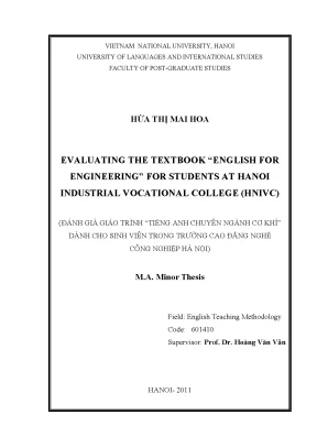 Luận văn thạc sĩ evaluating the textbook english for engineering for students at hanoi industrial vocational college hnivc