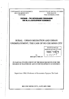 Luận văn thạc sĩ rural urban micration and urban unemployment the case of ho chi minh city