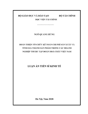 Luận án hoàn thiện tổ chức kế toán chi phí sản xuất và tính giá thành sản phẩm trong các doanh nghiệp thuộc tập đoàn hoá chất việt nam
