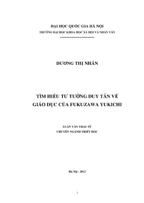 Luận văn thạc sĩ tìm hiểu tư tưởng duy tân về giáo dục của fukuzawa yukichi