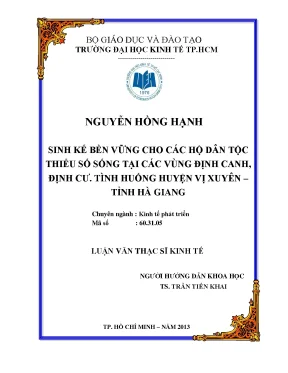 Luận văn thạc sĩ sinh kế bền vững cho các hộ dân tộc thiểu số sống tại các vùng định canh định cư tình huống huyện vị xuyên tỉnh hà giang