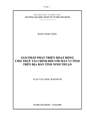 Luận văn thạc sĩ giải pháp phát triển hoạt động cho thuê tài chính đối với máy vi tính trên địa bàn tỉnh ninh thuận