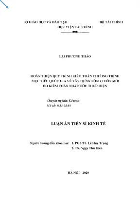 Luận án tiến sĩ hoàn thiện quy trình kiểm toán chương trình mục tiêu quốc gia về xây dựng nông thôn mới do kiểm toán nhà nước thực hiện
