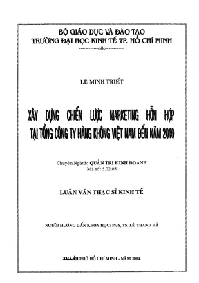 Luận văn thạc sĩ xây dựng chiến lược marketing hỗn hợp tại tổng công ty hàng không việt nam đến năm 2010 luận văn thạc sĩ