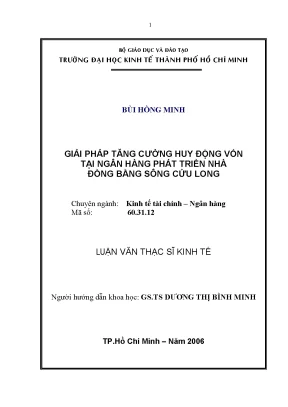 Luận văn thạc sĩ giải pháp tăng cường huy động vốn tại ngân hàng phát triển nhà đồng bằng sông cửu long luận văn thạc sĩ