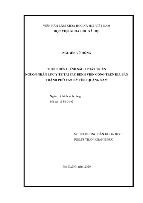 Luận văn thạc sĩ thực hiện chính sách phát triển nguồn nhân lực y tế tại các bệnh viện công trên địa bàn thành phố tam kỳ tỉnh quảng nam