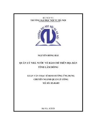 Luận văn thạc sĩ quản lý nhà nước về báo chí trên địa bàn tỉnh lâm đồng