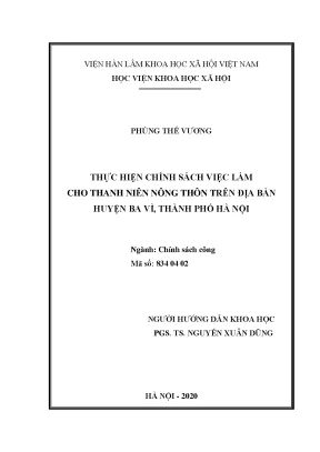 Luận án tiến sĩ thực hiện chính sách việc làm cho thanh niên nông thôn trên địa bàn huyện ba vì thành phố hà nội