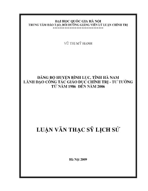 Luận văn thạc sĩ đảng bộ huyện bình lục tỉnh hà nam lãnh đạo công tác giáo dục chính trị tư tưởng từ năm 1986 đến năm 2006