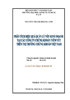 Luận văn thạc sĩ phân tích hiệu quả quản lý vốn kinh doanh tại các công ty chứng khoán niêm yết trên thị trường chứng khoán việt nam luận văn thạc sĩ