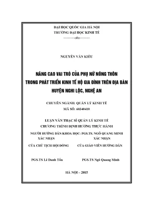 Luận văn thạc sĩ nâng cao vai trò của phụ nữ nông thôn trong phát triển kinh tế hộ gia đình trên địa bàn huyện nghi lộc tỉnh nghệ an