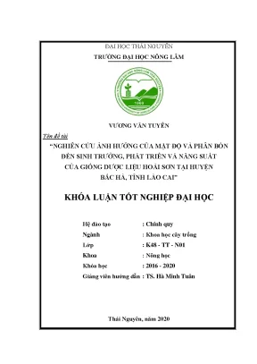 Luận văn tốt nghiệp nghiên cứu ảnh hưởng của mật độ và phân bón đến sinh trưởng phát triển và năng suất của giống dược liệu hoài sơn tại huyện bắc hà tỉnh lào cai