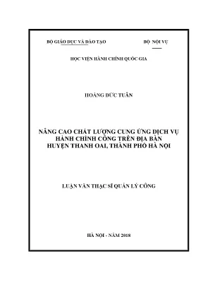 Luận văn thạc sĩ nâng cao chất lượng cung ứng dịch vụ hành chính công trên địa bàn huyện thanh oai thành phố hà nội