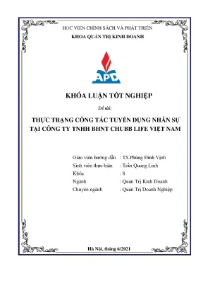 Luận văn tốt nghiệp tìm hiểu công tác tuyển dụng nhân sự tại công ty trách nhiệm hữu hạn bảo hiểm nhân thọ chubb life việt nam