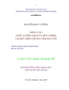 Luận văn thạc sĩ nâng cao chất lượng dịch vụ bưu chính tại bưu diện trung tâm sài gòn luận văn thạc sĩ