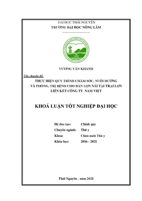 Luận văn tốt nghiệp thực hiện quy trình chăm sóc nuôi dưỡng và phòng trị bệnh cho đàn lợn nái tại trại lợn liên kết công ty nam việt