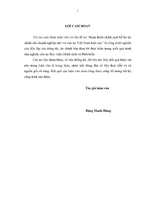 Luận văn thạc sĩ hoàn thiện chính sách hỗ trợ tài chính cho doanh nghiệp nhỏ và vừa tại việt nam hiện nay