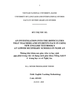 Luận văn thạc sĩ an investigation into the difficulties that teachers and students face in using new english textbook 8 at lower secondary schools in nghe an