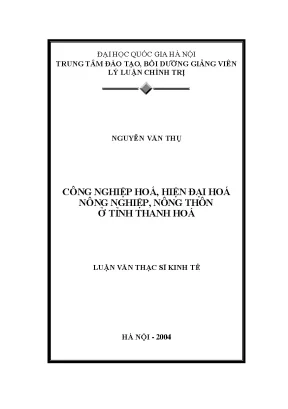 Luận văn thạc sĩ công nghiệp hoá hiện đại hoá nông nghiệp nông thôn ở tỉnh thanh hoá
