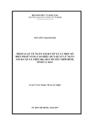 Luận văn thạc sĩ pháp luật về ngân sách cấp xã và một số biện pháp nâng cao hiệu quả quản lý ngân sách cấp xã trên địa bàn huyện thới bình tỉnh cà mau