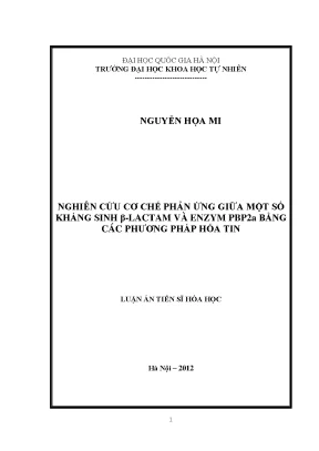 Luận án tiến sĩ nghiên cứu cơ chế phản ứng giữa một số kháng sinh β lactam và enzym pbp2a bằng các phương pháp hóa tin