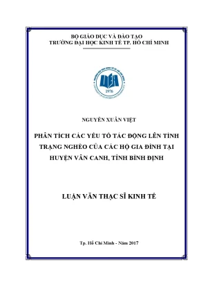 Luận văn thạc sĩ phân tích các yếu tố tác động lên tình trạng nghèo của các hộ gia đình tại huyện vân canh tỉnh bình định