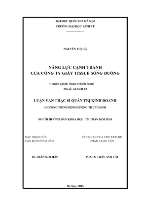 Luận văn thạc sĩ năng lực cạnh tranh của công ty giấy tissue sông đuống