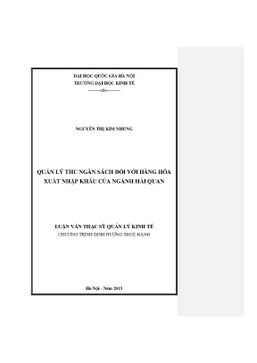 Luận văn thạc sĩ quản lý thu ngân sách đối với hàng hóa xuất nhập khẩu của ngành hải quan