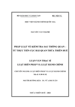 Luận văn thạc sĩ pháp luật về kiểm tra sau thông quan từ thực tiễn cục hải quan thừa thiên huế
