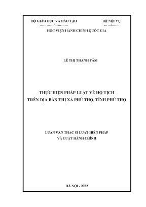 Luận văn thạc sĩ thực hiện pháp luật về hộ tịch trên địa bàn thị xã phú thọ tỉnh phú thọ