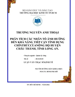 Luận văn thạc sĩ phân tích các nhân tố ảnh hưởng đến khả năng tiếp cận tín dụng chính thức của nông hộ huyện châu thành tỉnh long an