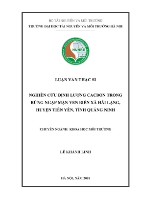 Luận văn thạc sĩ nghiên cứu định lượng cacbon trong rừng ngập mặn ven biển xã hải lạng huyện tiên yên tỉnh quảng ninh