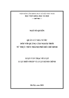 Luận văn thạc sĩ quản lý nhà nước đối với quảng cáo ngoài trời từ thực tiễn thành phố hồ chí minh