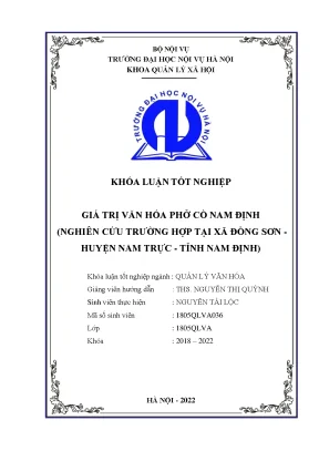 Luận văn tốt nghiệp giá trị văn hoá phở cồ nghiên cứu trường hợp tại xã đồng sơn huyện nam trực tỉnh nam định