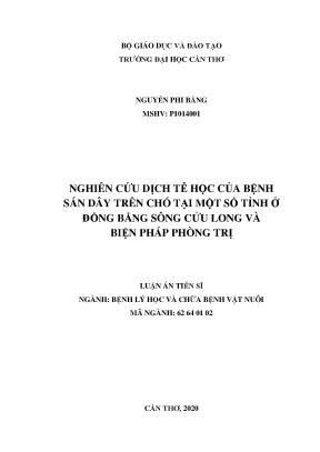 Luận án tiến sĩ nghiên cứu bênh sán dây trên chó tại một số tỉnh ở đồng bằng sông cửu long và biện pháp phòng trị