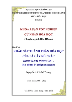 Luận văn thạc sĩ khảo sát thành phần hóa học của lá cây núc nác oroxylum indicum l họ chùm ớt nguyễn vũ mai trang